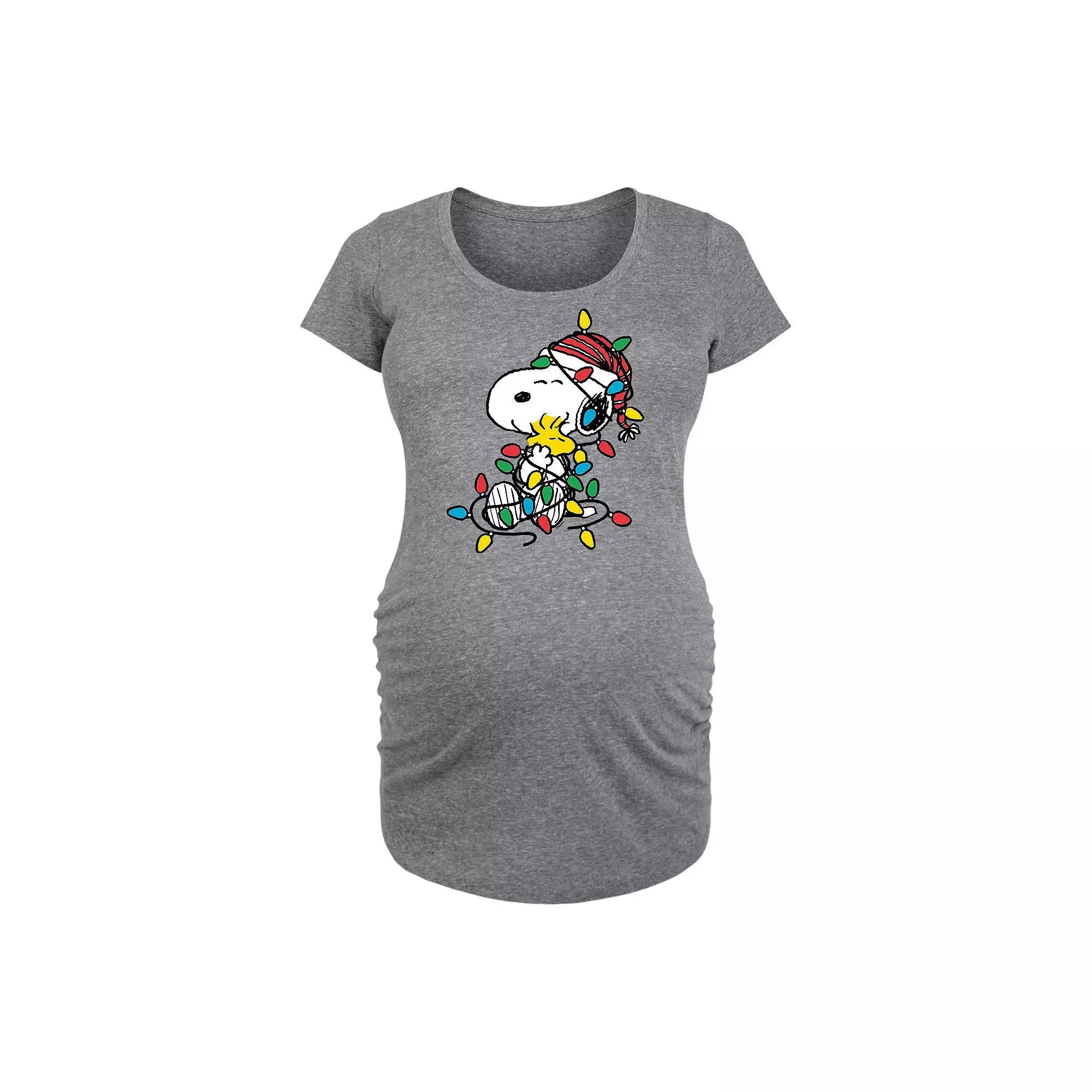 Maternity Peanuts Snoopy Woodstock Xmas Lights Graphic Tee, Women's, Size: XXL-MAT, Grey Gray Product Image