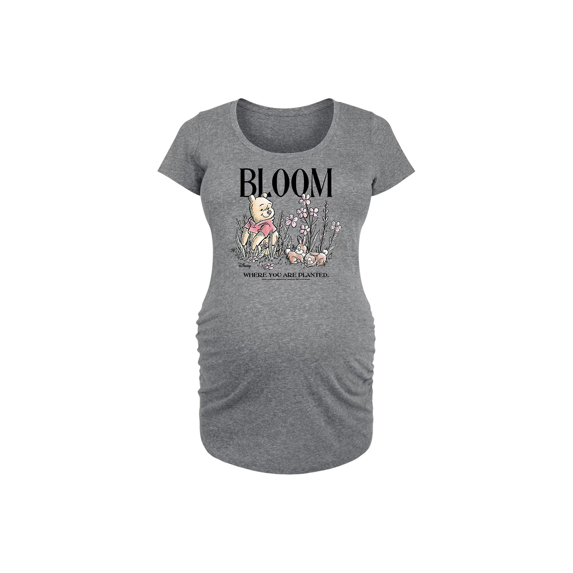 Disneys Winnie the Pooh Maternity Bloom Graphic Tee, Womens Grey Gray Product Image