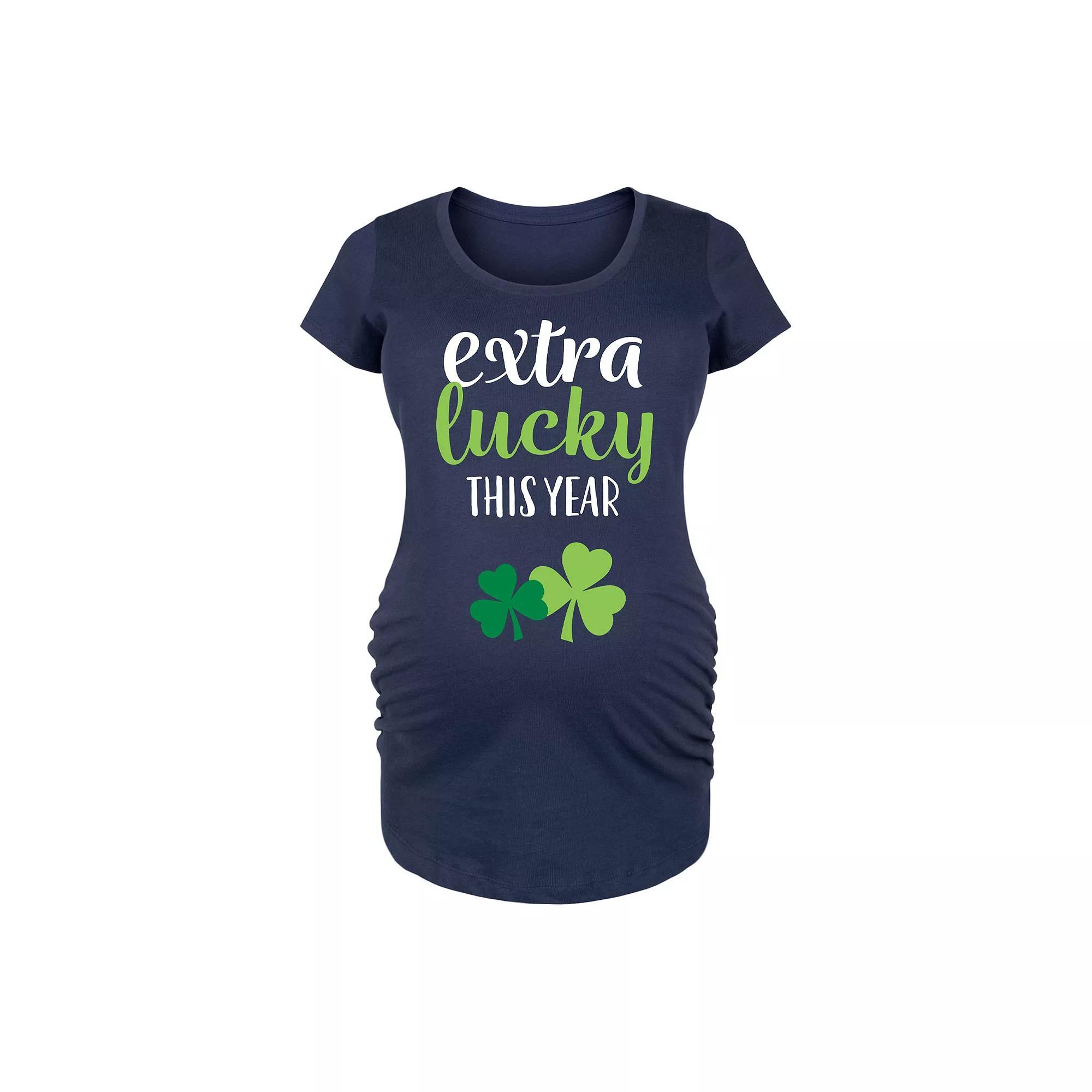 Maternity Extra Lucky This Year Shamrocks Graphic Tee, Women's, Size: XXL-MAT, Blue Product Image