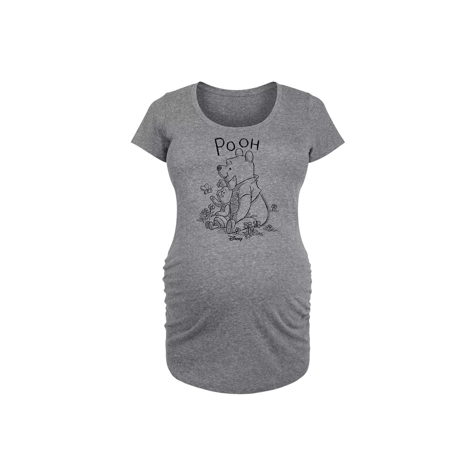 Disneys Winnie the Pooh Piglet & Pooh Maternity Graphic Tee, Womens Grey Gray Product Image
