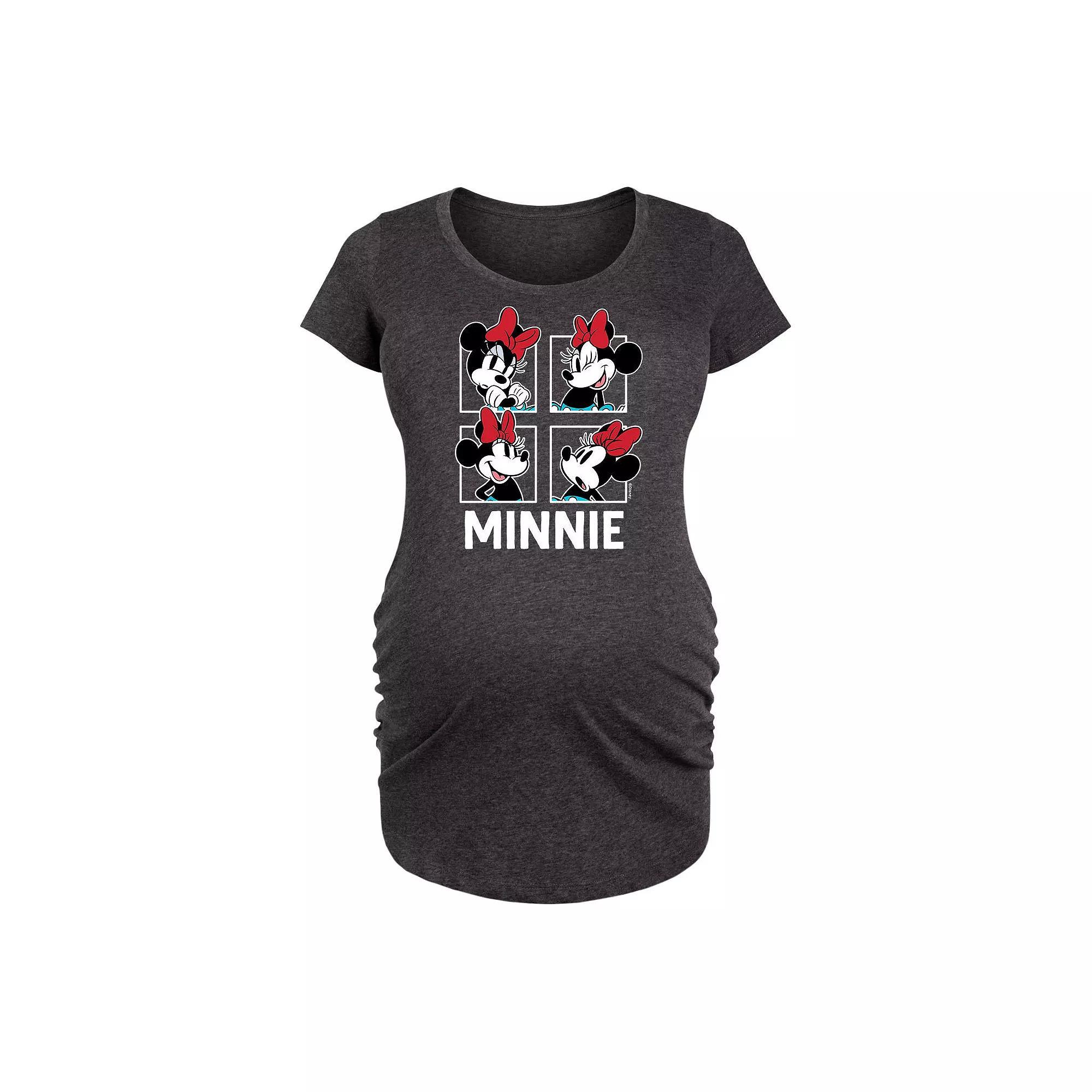 Disneys Minnie Mouse Maternity Grid Graphic Tee, Womens Heather Grey Product Image
