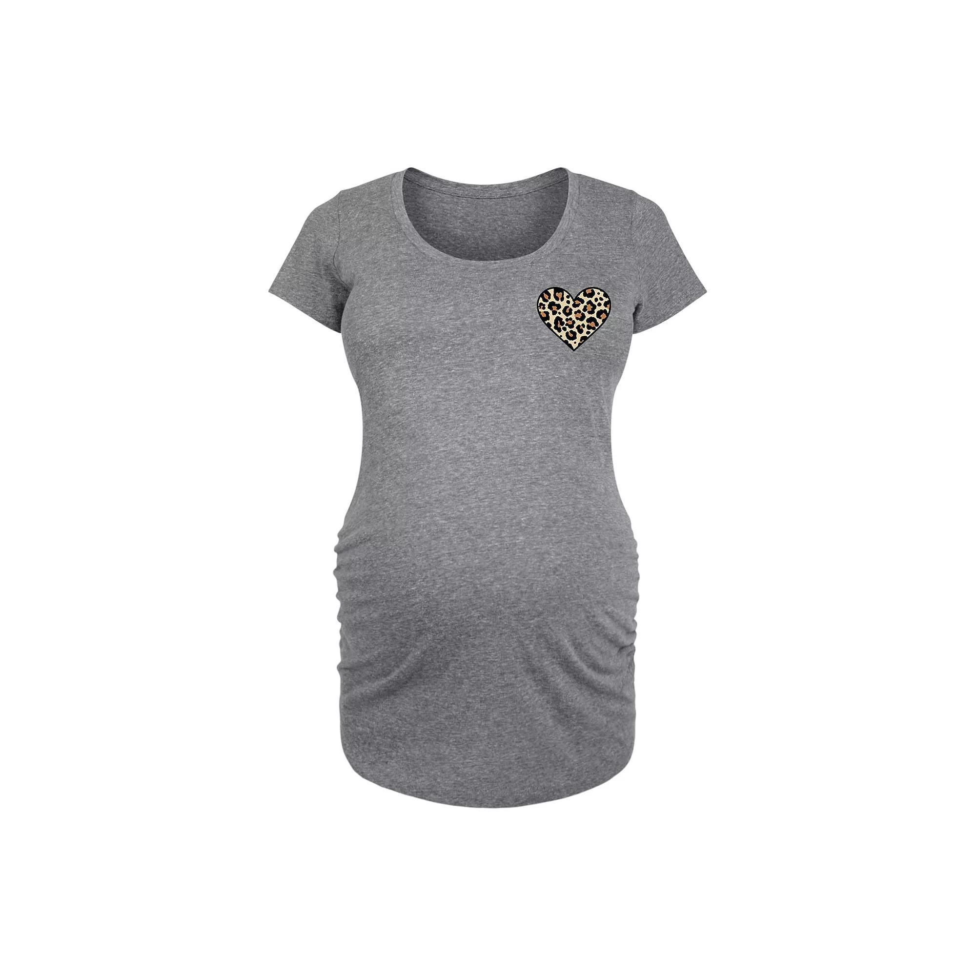 Maternity Leopard Heart Graphic Tee, Womens Grey Gray Product Image
