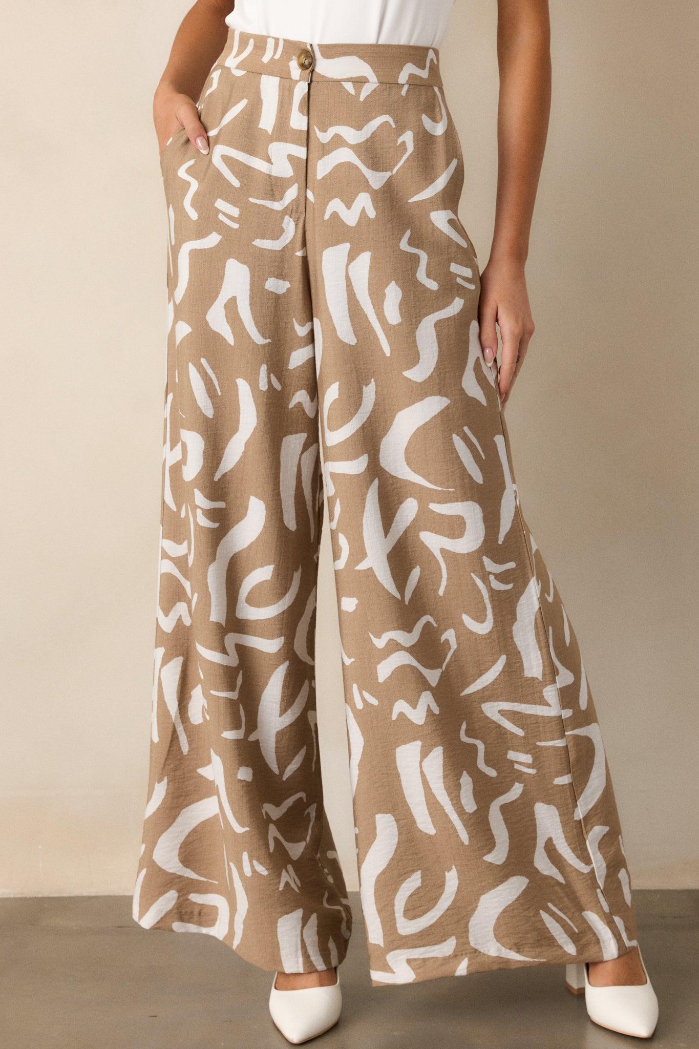 Rise & Shine Camel Abstract Wide Leg Pants Product Image