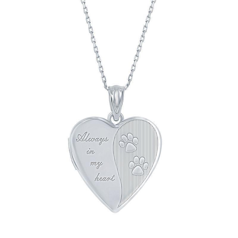Sterling Silver Paw Print Heart Locket, Women's, Size: 18" Product Image