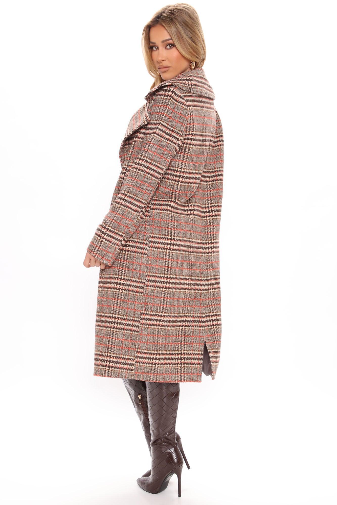 Looking For Clues Plaid Trench Coat - Rust/combo Product Image