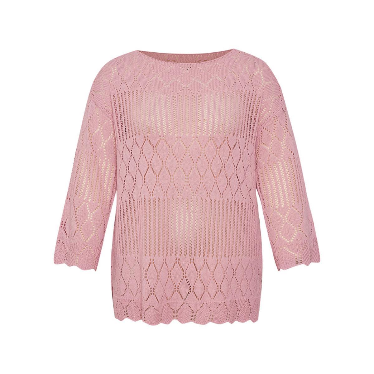 Plus Size Supersoft Essentials Hollow Out Split Side Bell Sleeve Pullover Watermelon Women Casual Loose Long Sleeve Round Neck Everyday Pullovers BloomChic 28/5X Product Image