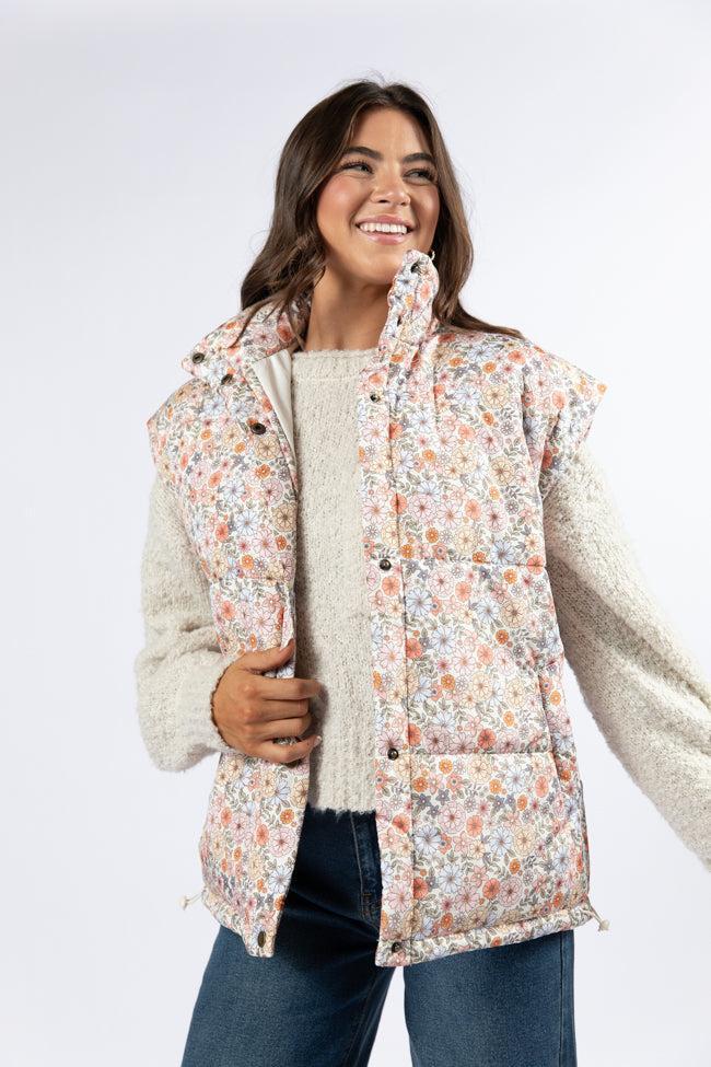 Cool Down Multi Floral Printed Puffer Vest FINAL SALE Product Image