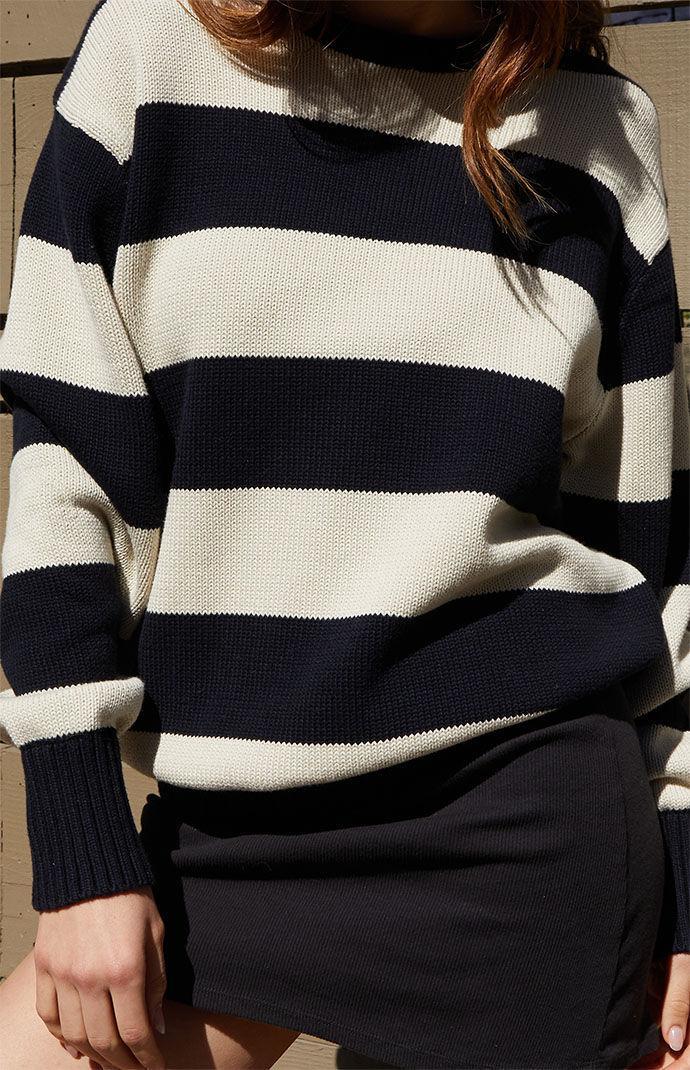 John Galt Women's Navy & Cream Striped Brianna Sweater in White/Black Product Image