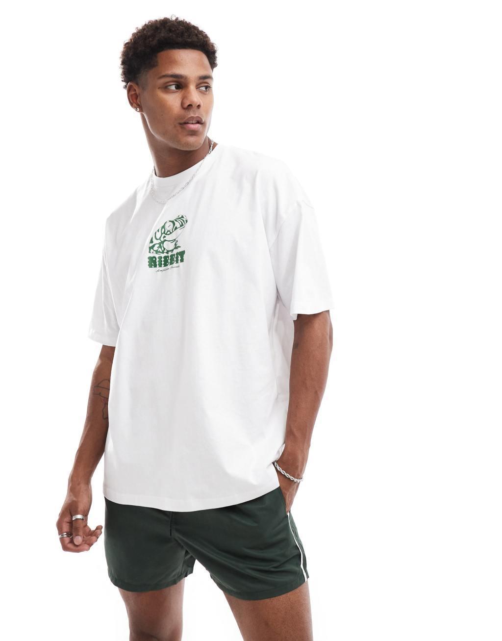 ASOS DESIGN oversized t-shirt in white with chest print Product Image