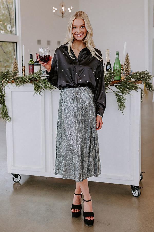Milan Muse Rhinestone Satin Top In Black Product Image