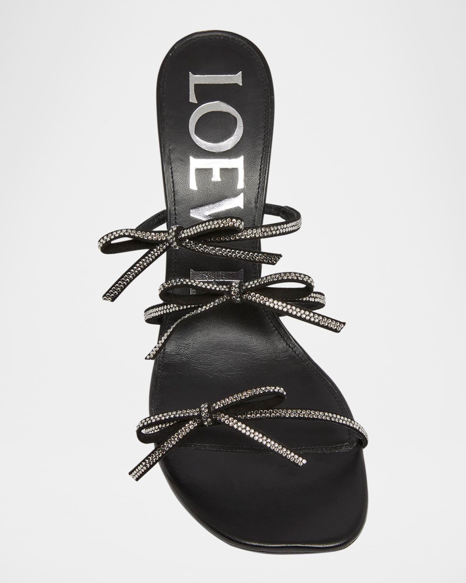 Petal Leather Crystal Bow Strappy Sandals Product Image