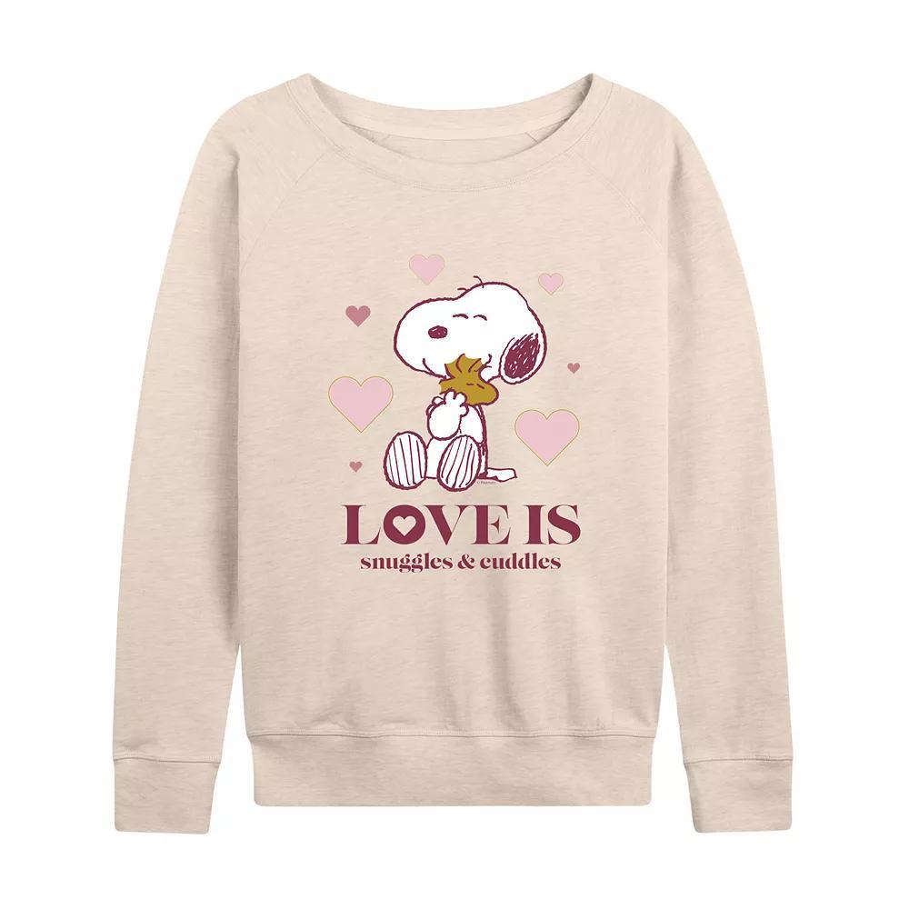 Womens Peanuts Snoopy & Woodstock Snuggles French Terry Long Sleeve Tee Product Image