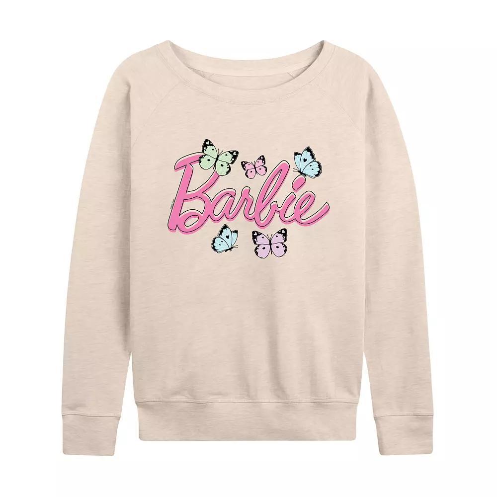 Womens Barbie Logo Butterflies French Terry Long Sleeve Tee, Girls Product Image