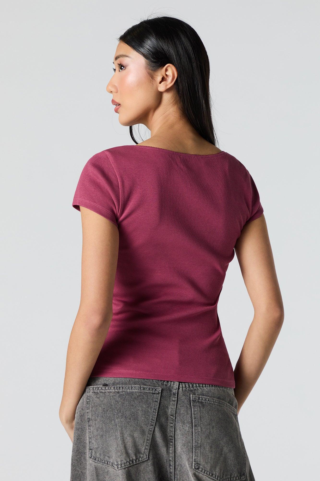 Ribbed Scoop Neck Short Sleeve Top Female Product Image