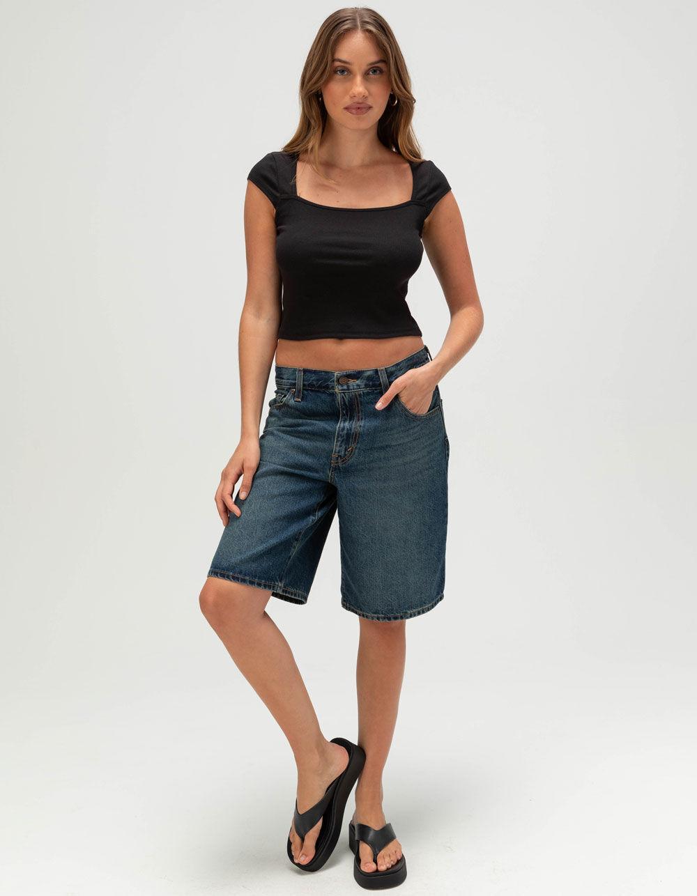 HEART & HIPS Square Neck Cap Sleeve Womens Top - BLACK Product Image