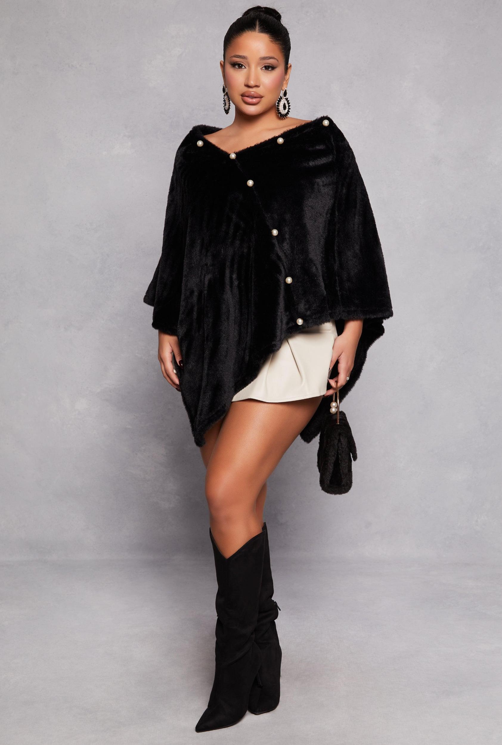 Faux Pearl Trim Poncho Female Product Image
