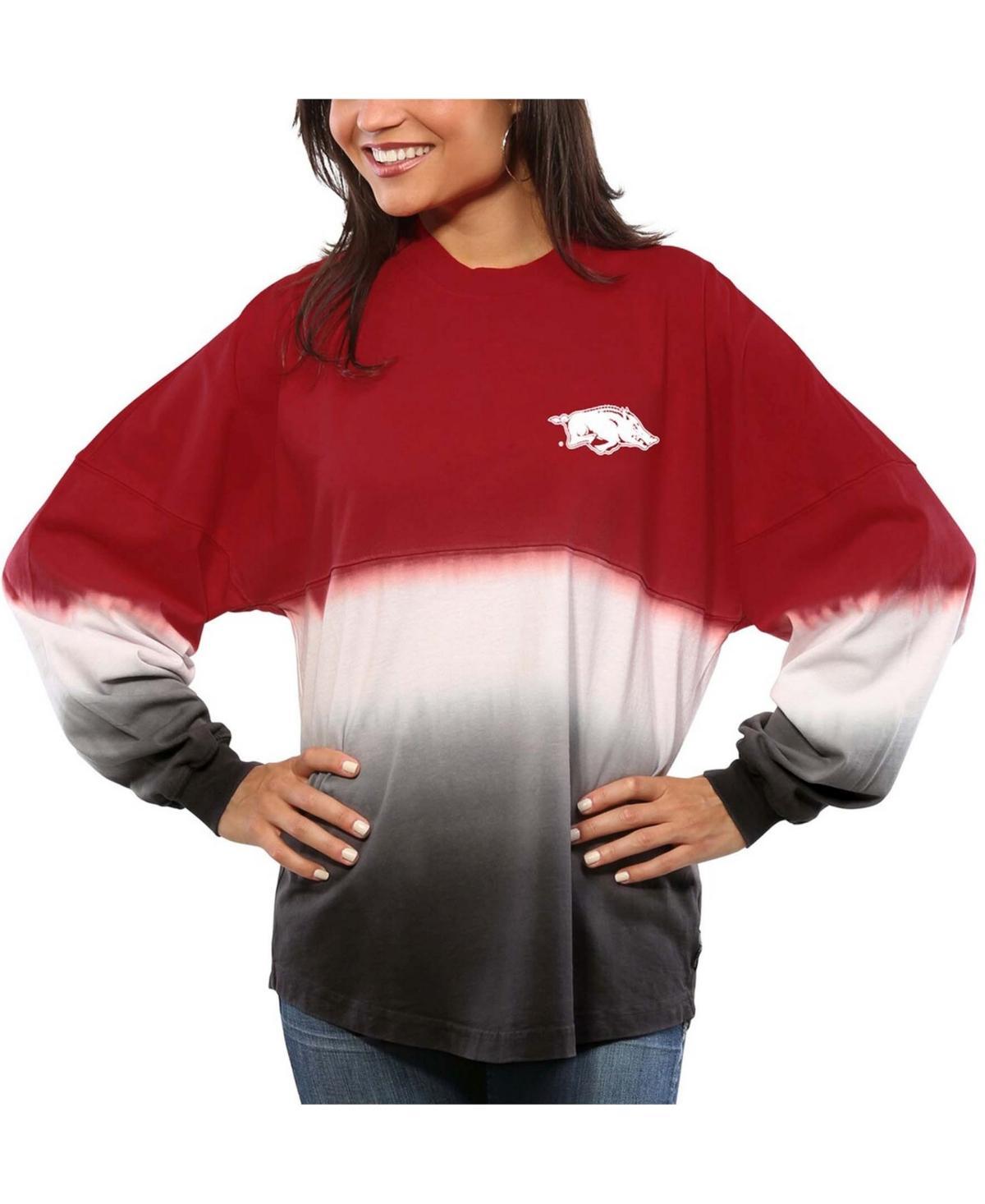 Women's Cardinal Arkansas Razorbacks Ombre Long Sleeve Dip-Dyed Spirit Jersey, Size: Medium, Red Product Image