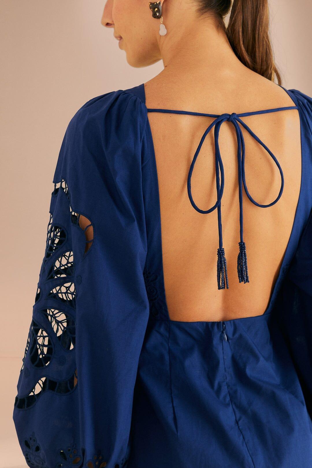 Navy Blue Flowery Richelieu Mini Dress Product Image