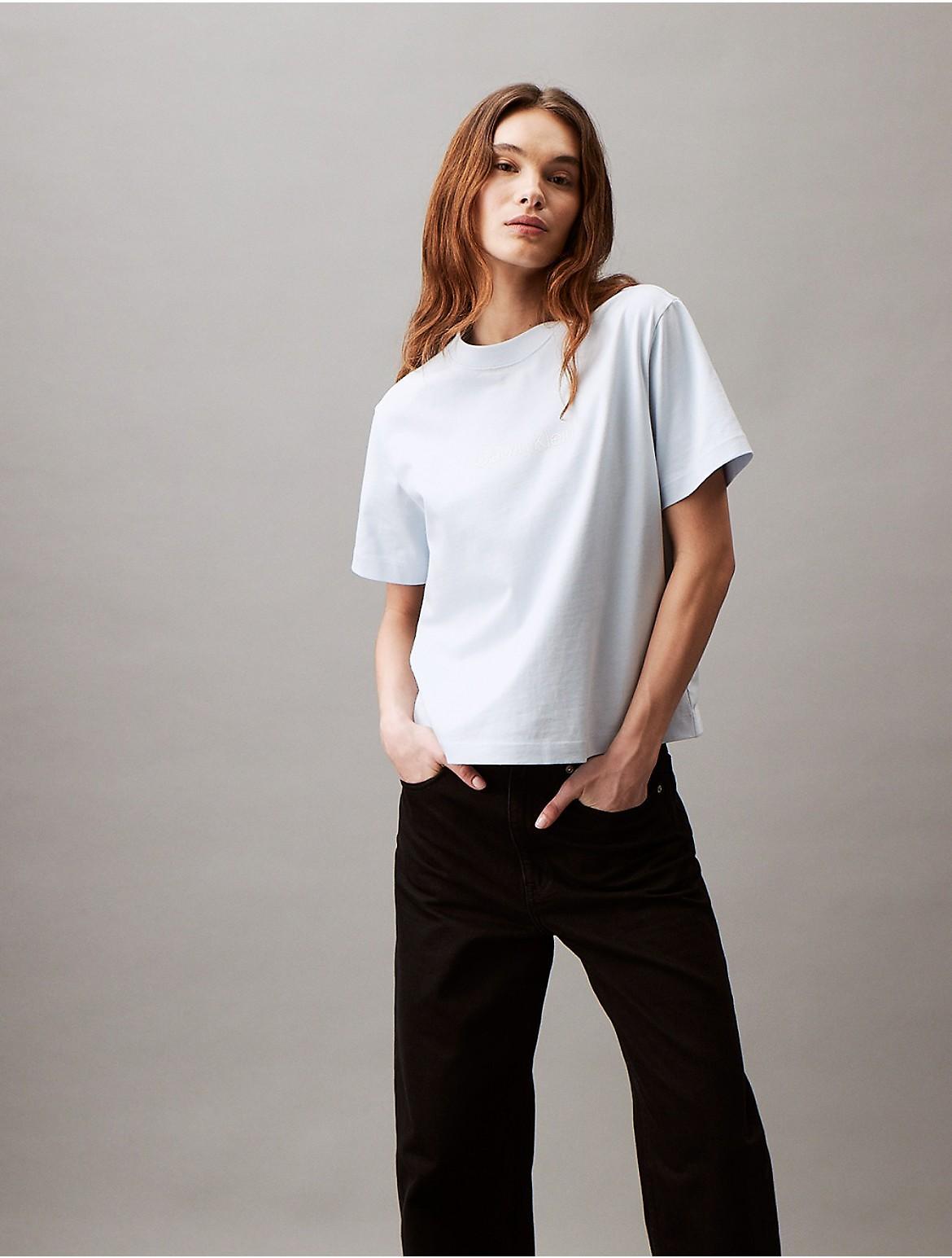 Calvin Klein Women's Standard Logo Boxy Fit Crewneck T-Shirt - White - L Product Image