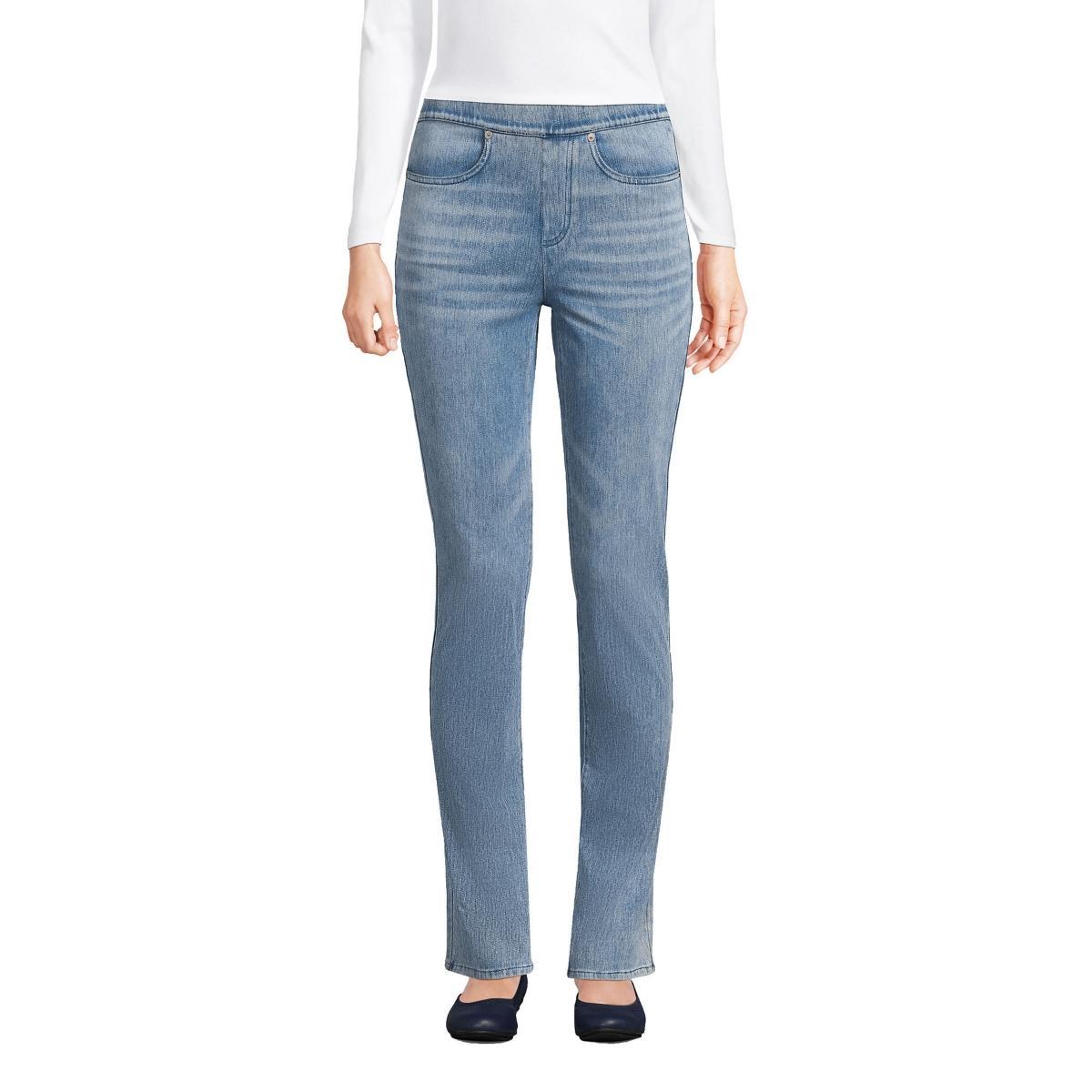 Petite Lands' End Starfish Mid-Rise Pull-On Straight Jeans, Women's, Size: Medium Petite, Medium  Blue Product Image