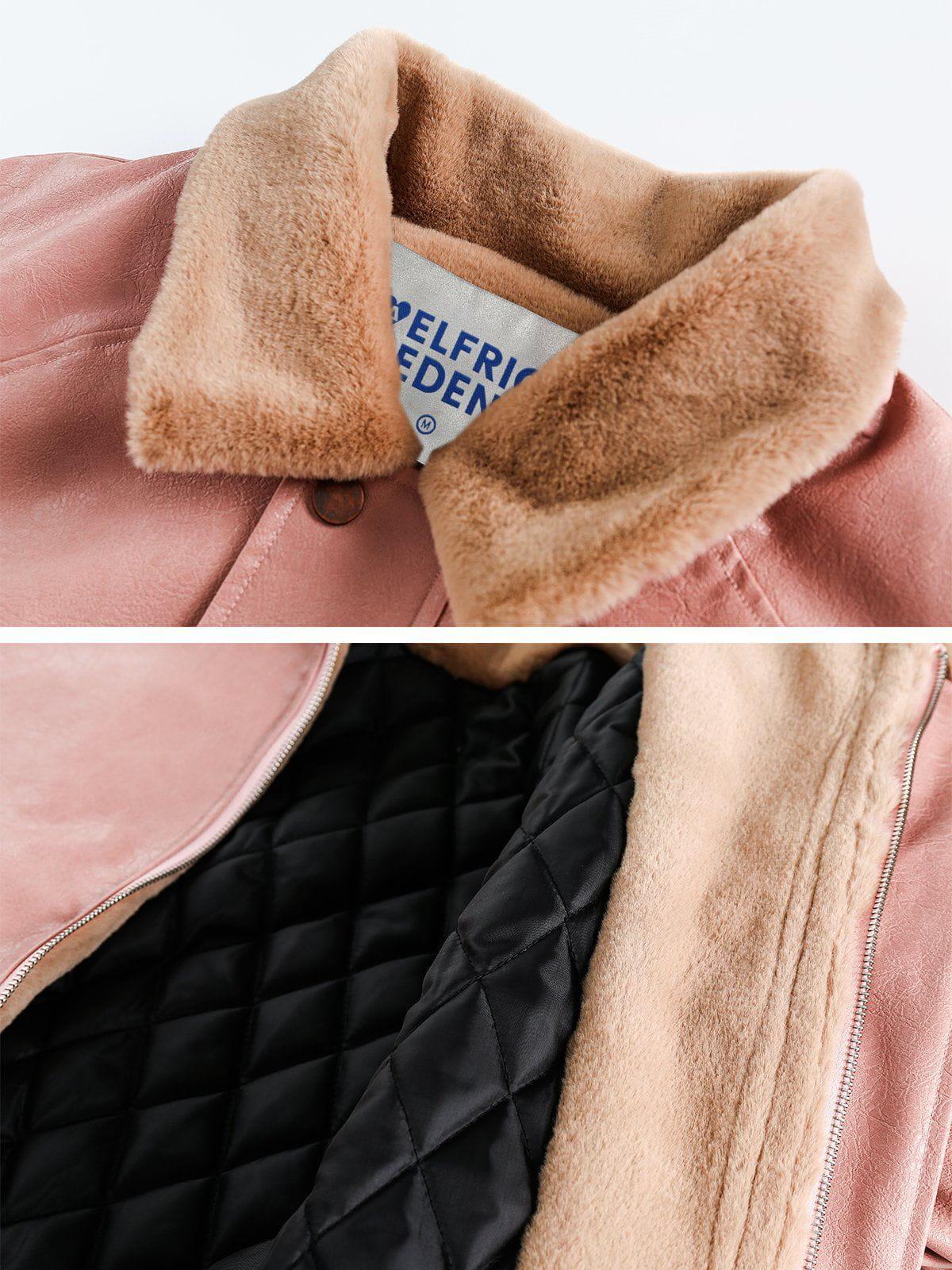 Aelfric Eden Fur Collar Faux Leather Bomber Jacket Female Product Image
