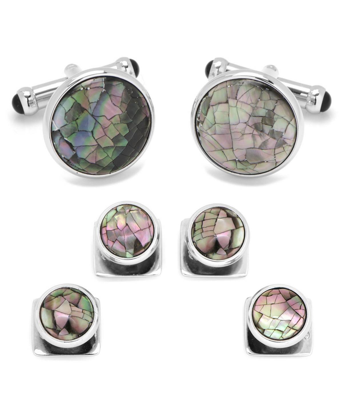 Mens Mosaic Smoke Mother-of-Pearl Cuff Link Stud Set Product Image