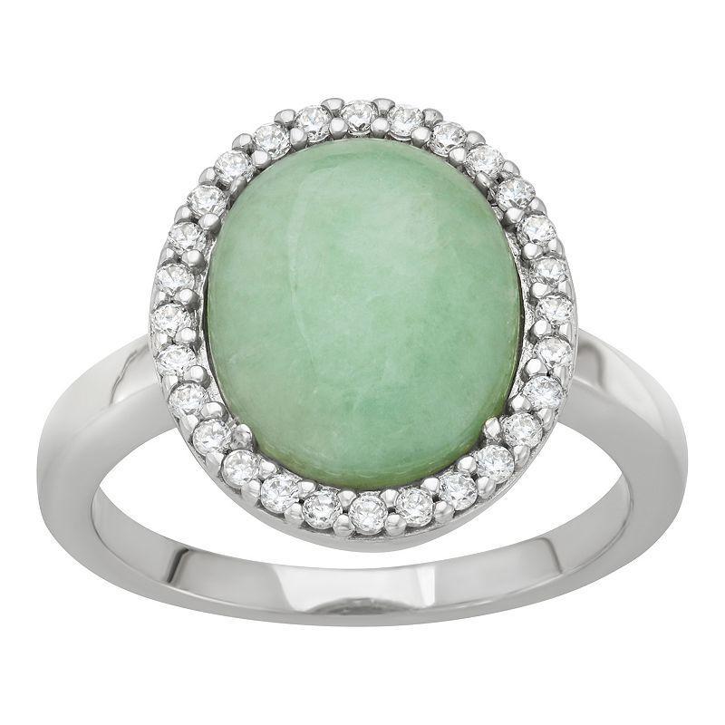 Dynasty Jade Sterling Silver Jade & Cubic Zirconia Halo Ring, Women's, Size: 9 Product Image