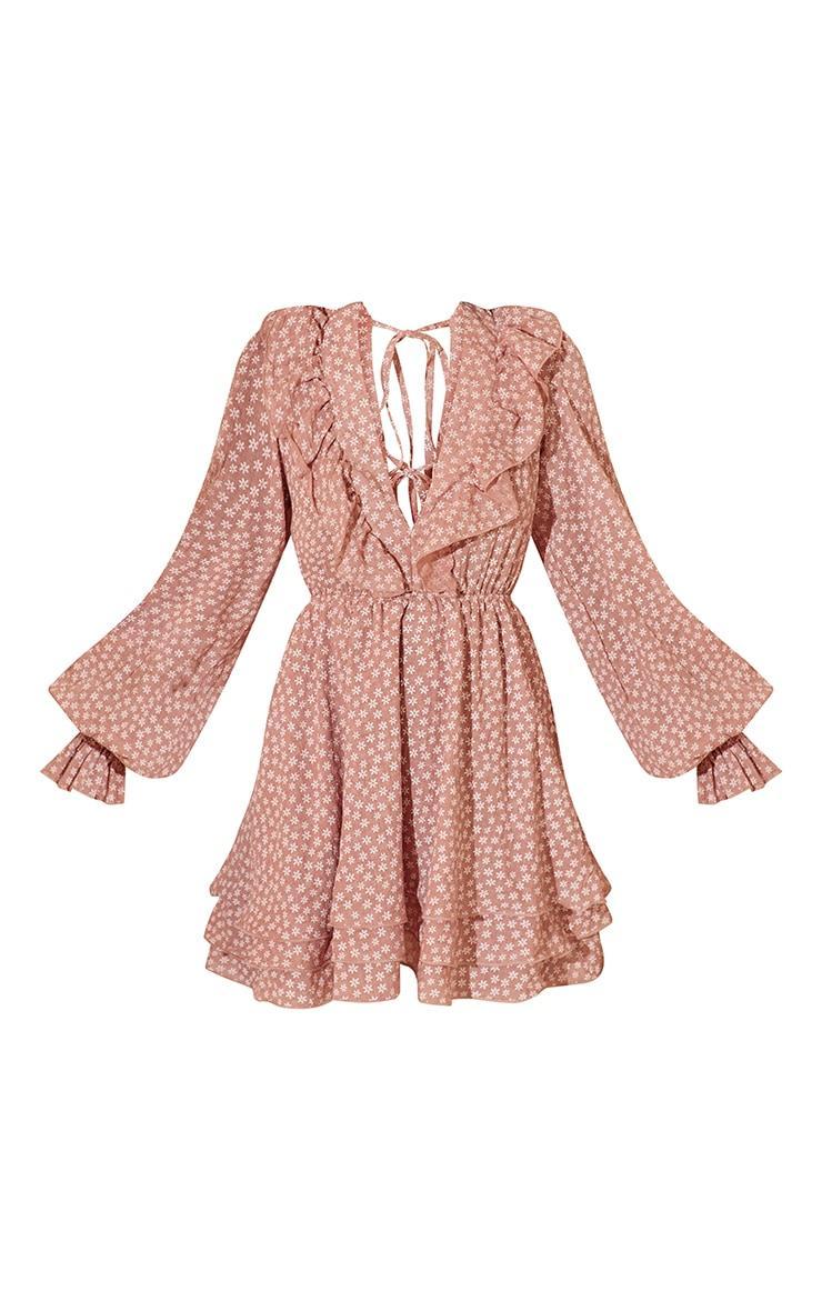 Blush Ditsy Floral Chiffon Tie Back Detail Shift Dress Product Image