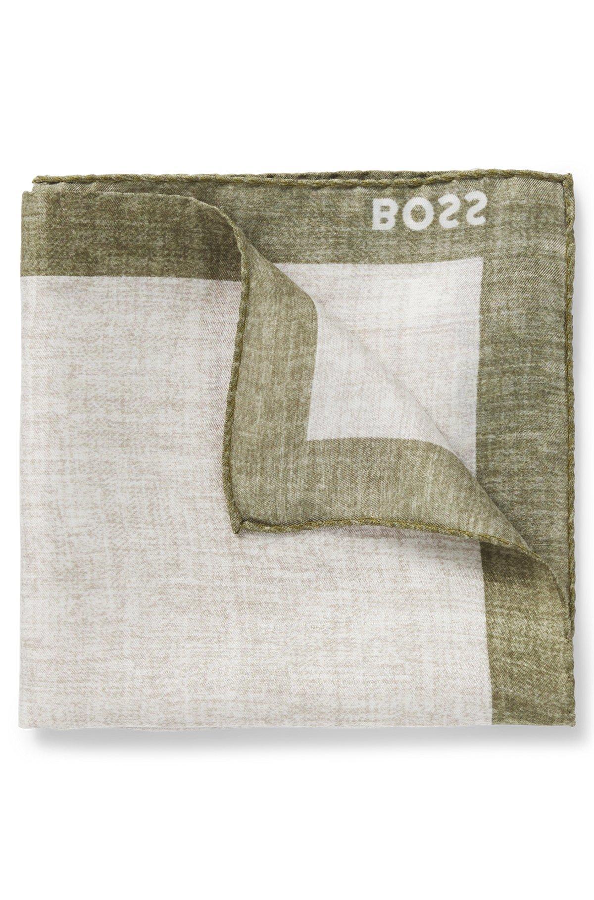 Printed pocket square with logo border Product Image
