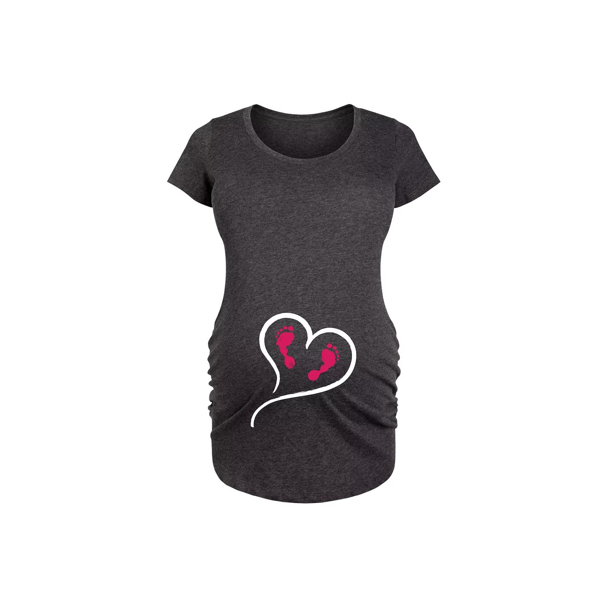 Maternity Heart Footprints Graphic Tee, Womens Heather Grey Product Image