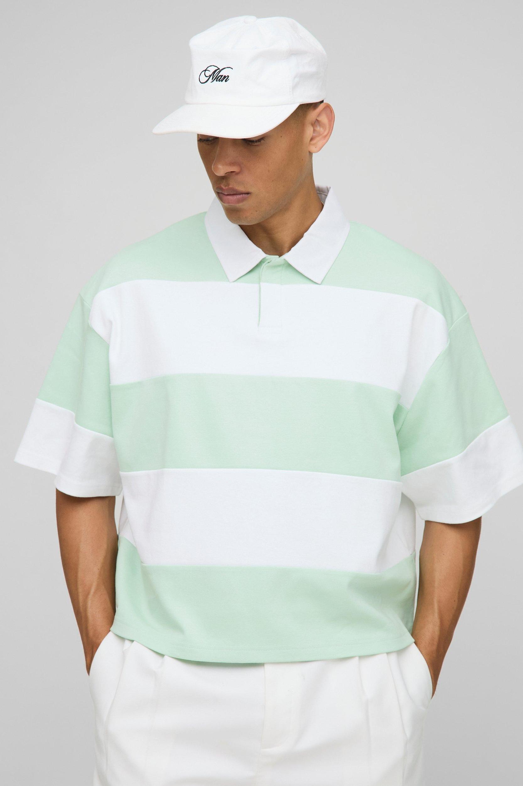 Oversized Boxy Stripe Interlock Short Sleeve Rugby Polo | boohooMAN USA Product Image