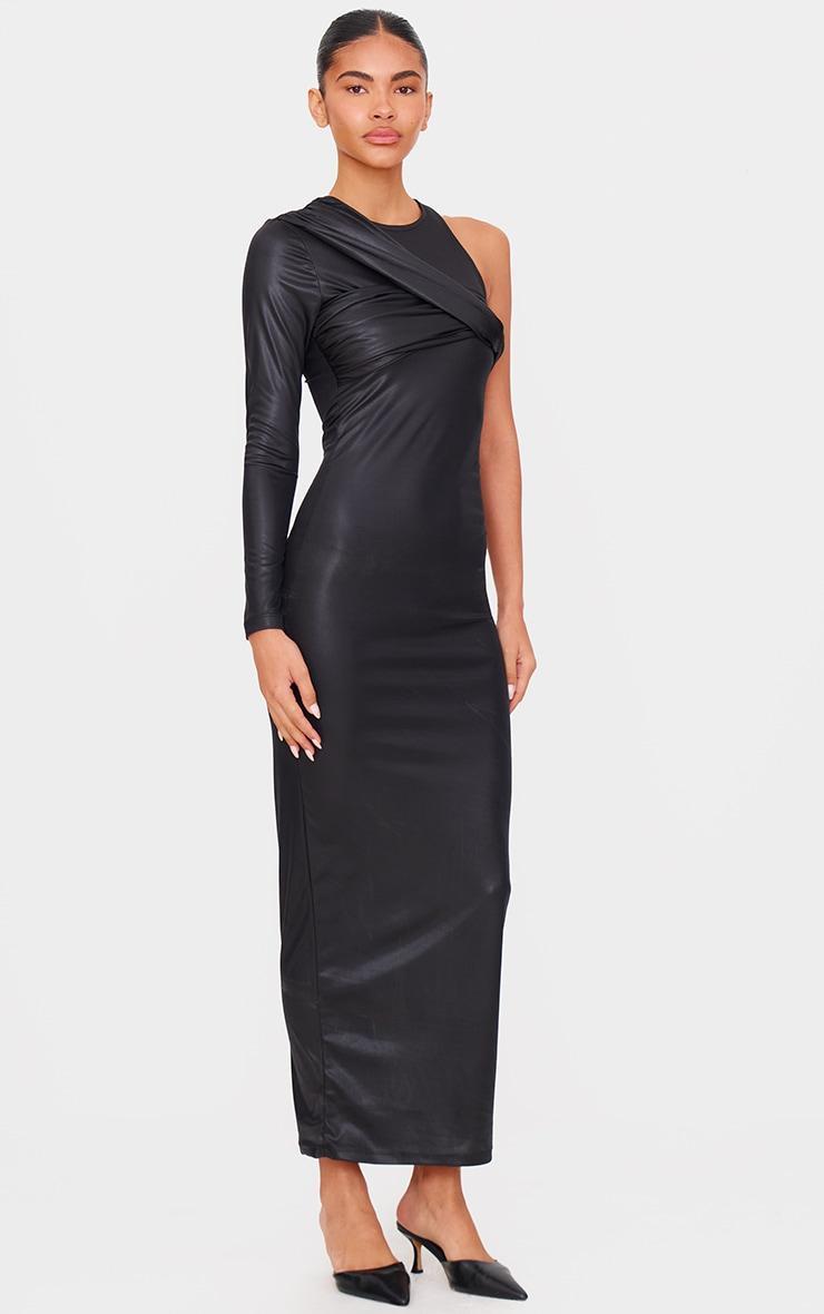 Black Foil Twist Detail One Sleeve Maxi Dress Product Image