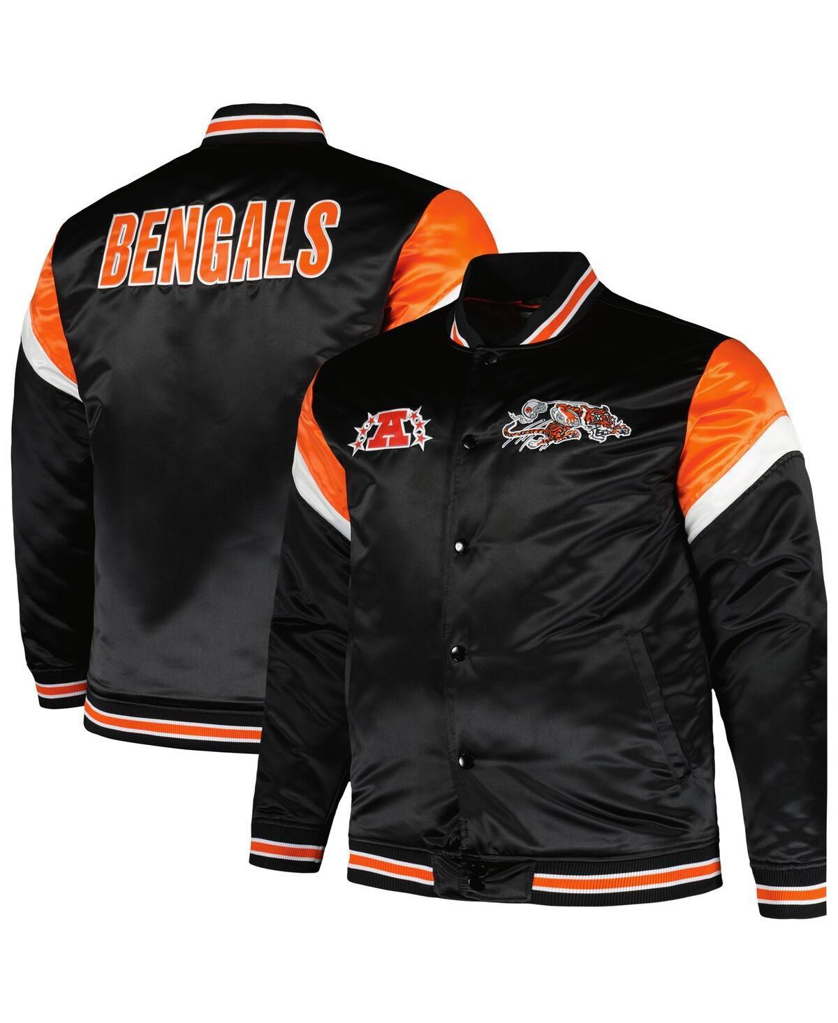 Men's Mitchell & Ness  Black Cincinnati Bengals Big & Tall Satin Full-Snap Jacket, Size: 2XLT Product Image
