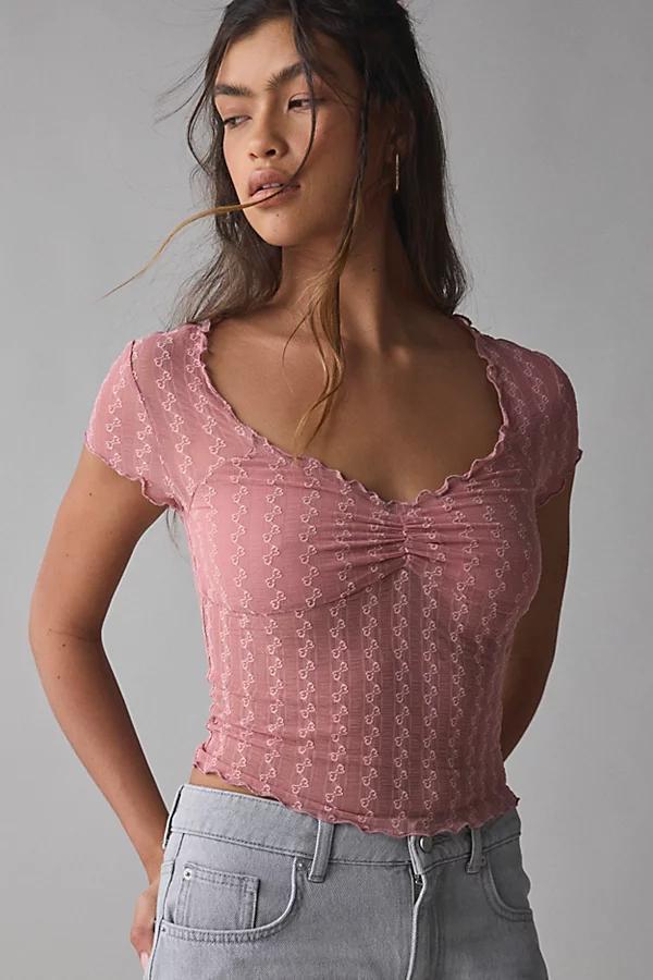 Kimchi Blue Anabella Textured Sheer Mesh Lettuce-Edge Top Womens at Urban Outfitters Product Image