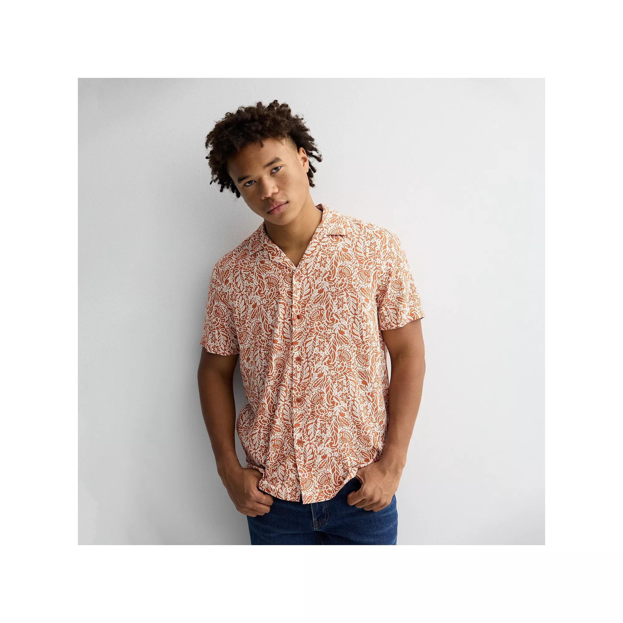 Men's Apt. 9 Short Sleeve Rayon Camp Collar Shirt, Size: XL, Brown Floral Tapestry Product Image