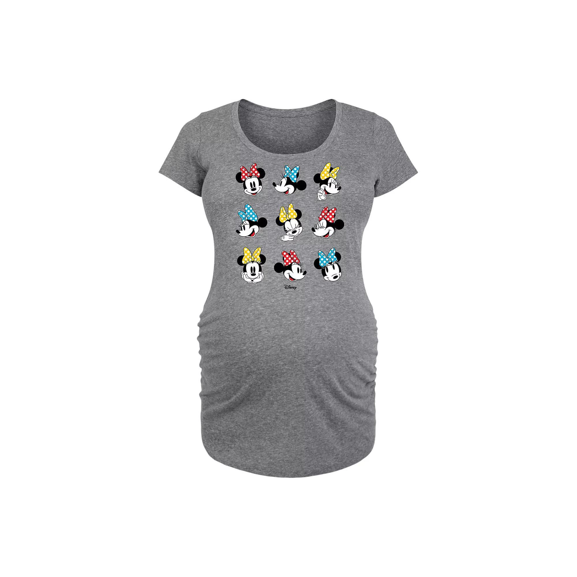 Disneys Minnie Mouse Maternity Dot Bow Grid Graphic Tee, Womens Grey Gray Product Image