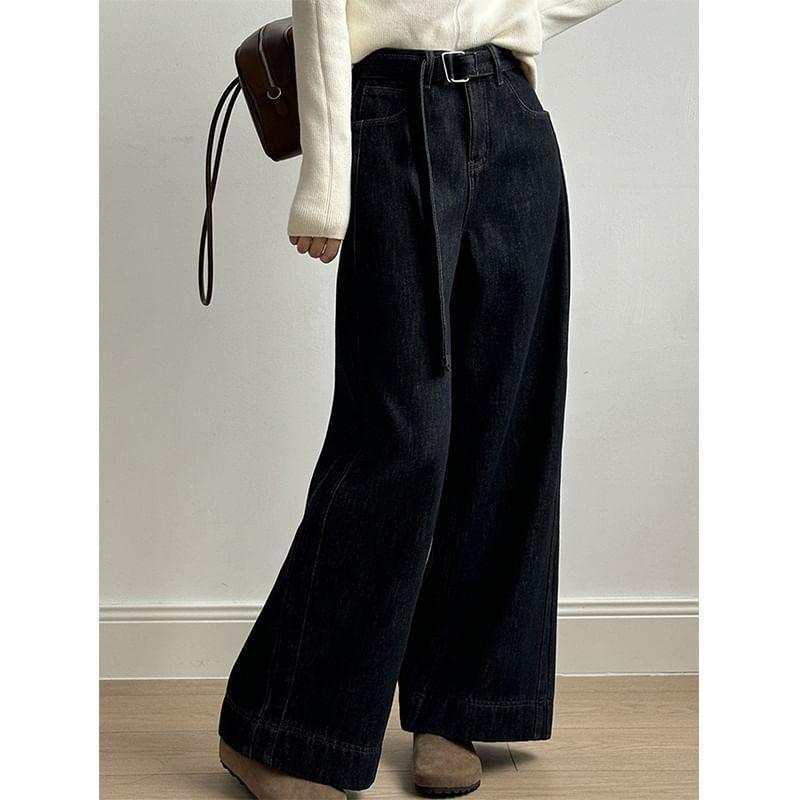 High Rise Plain Wide Leg Jeans Product Image