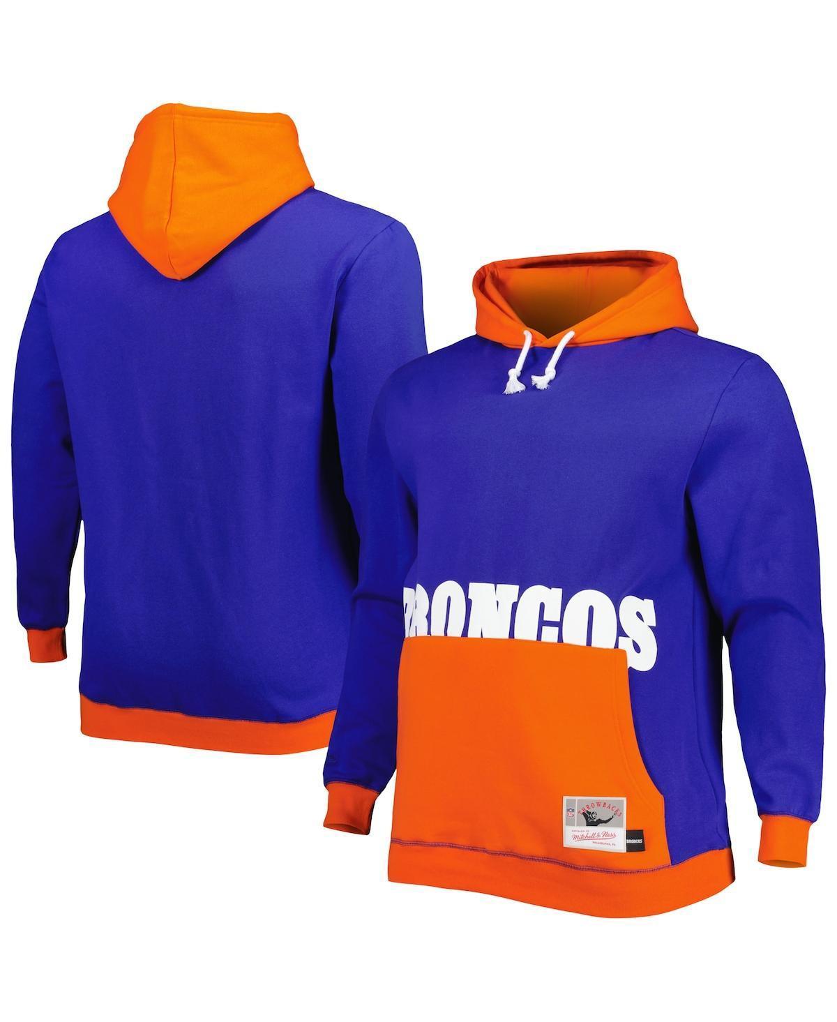 Mens Mitchell & Ness /Orange Denver Broncos Big & Tall Big Face Pullover Hoodie Blue Product Image