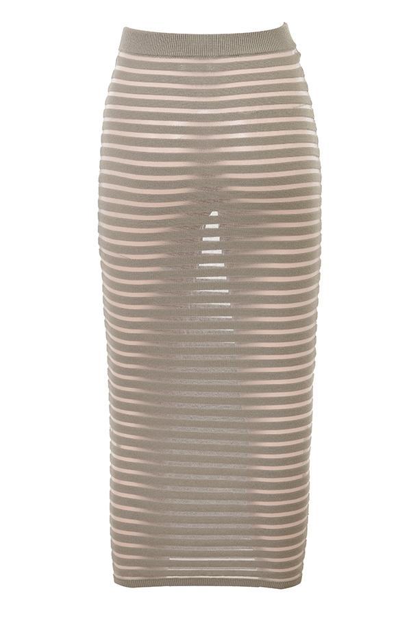 Margo  grey velour sheer striped midi skirt Product Image