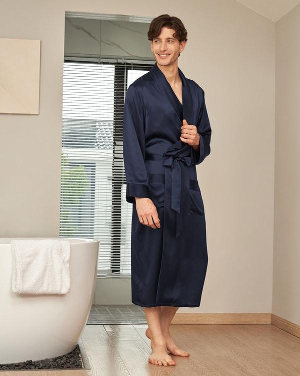 Lapel Collar Long Silk Robe Product Image