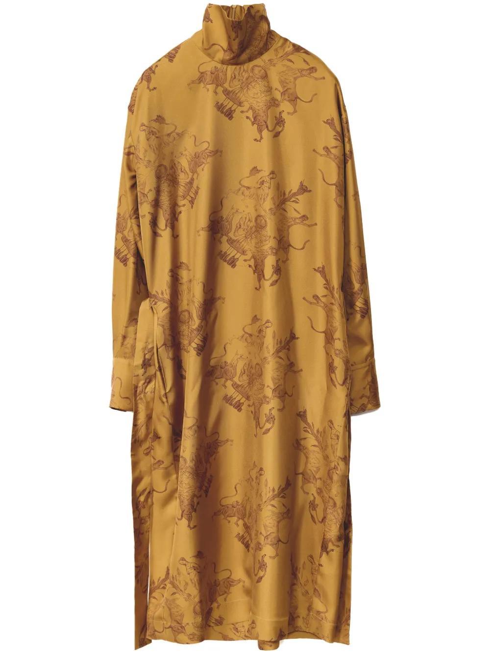 FABIANA FILIPPI Printed Silk Twill Dress In Yellow Product Image