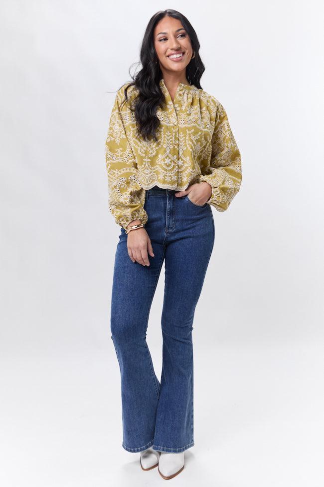 A Perfect Day Chartreuse Embroidered Blouse Product Image