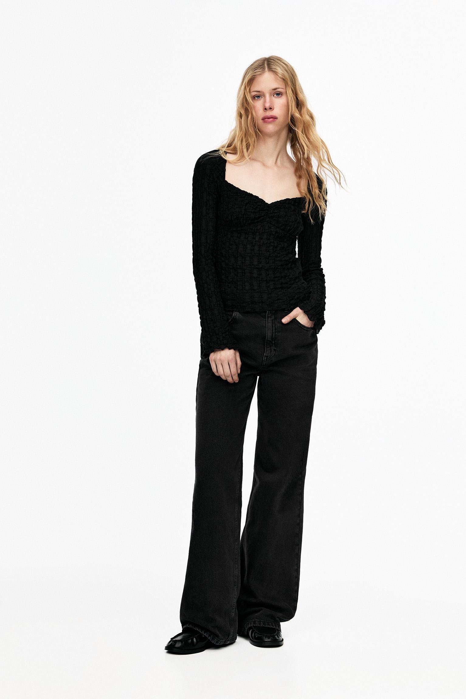 Textured corsetry-inspired T-shirt Product Image