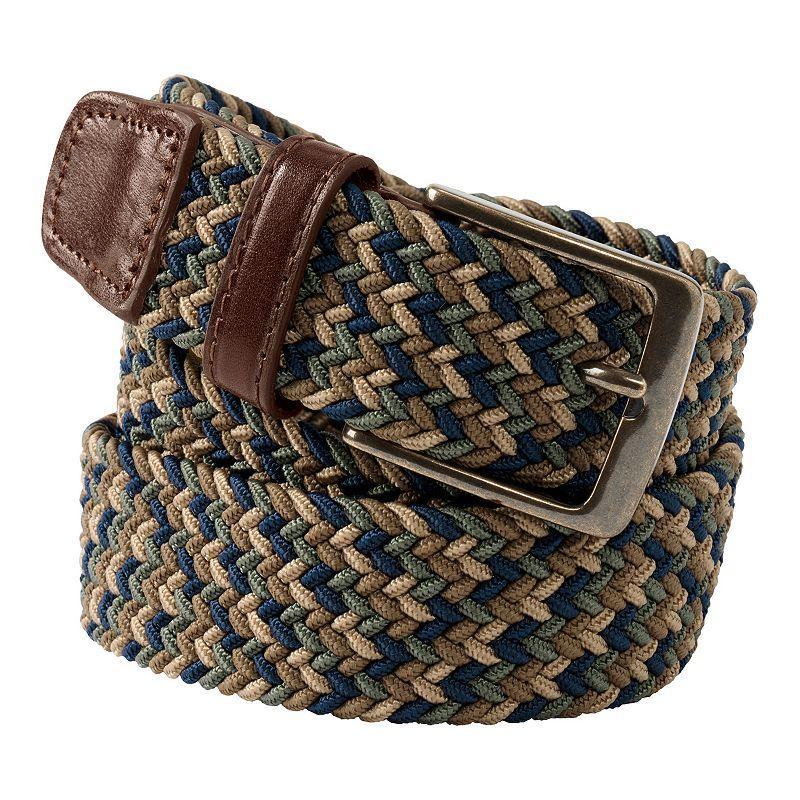 Men's Lands' End Elastic Braid Leather Trim Belt, Size: XXL, Green Clay Stripe Product Image
