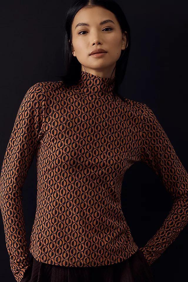 Maeve Printed Long-Sleeve Turtleneck Top Product Image