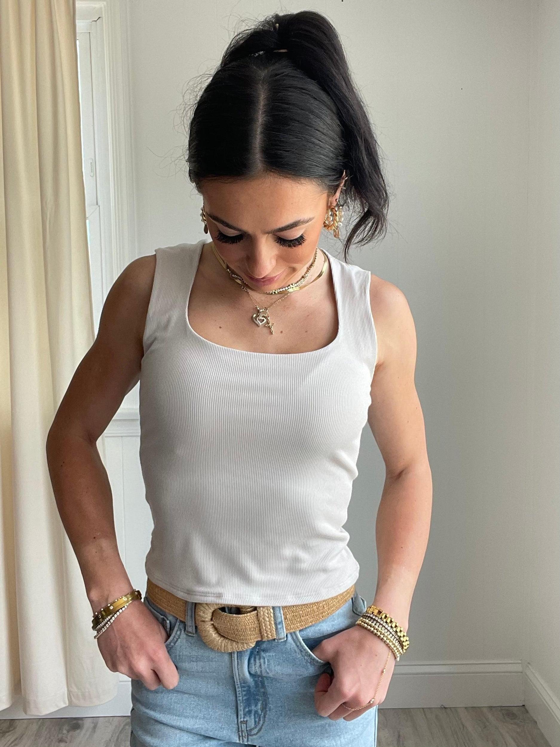 FINAL SALE Riley Rib Knit Square Neck Tank Top Product Image