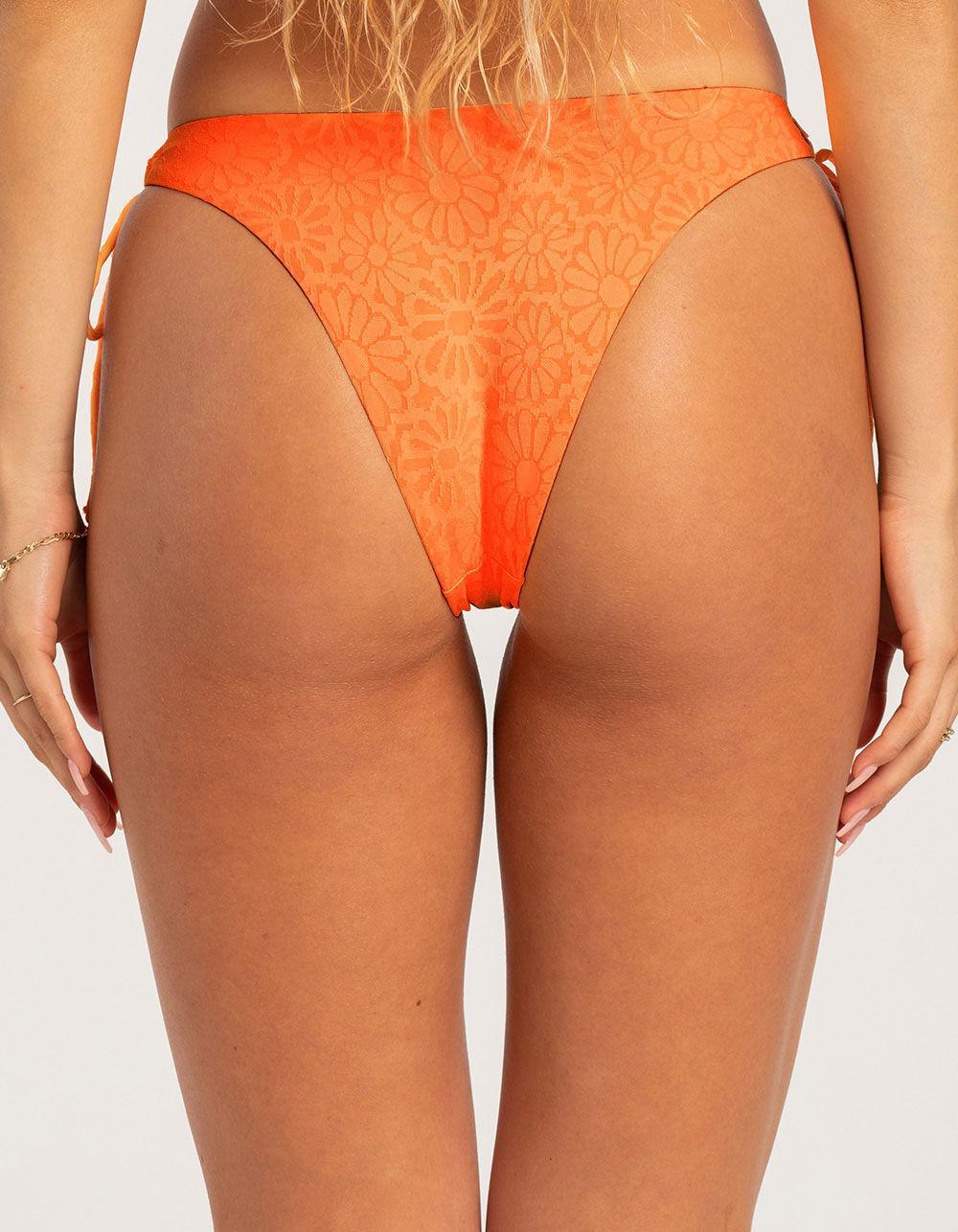DAMSEL Texture High Leg Tie Side Bikini Bottoms - ORANGE Product Image