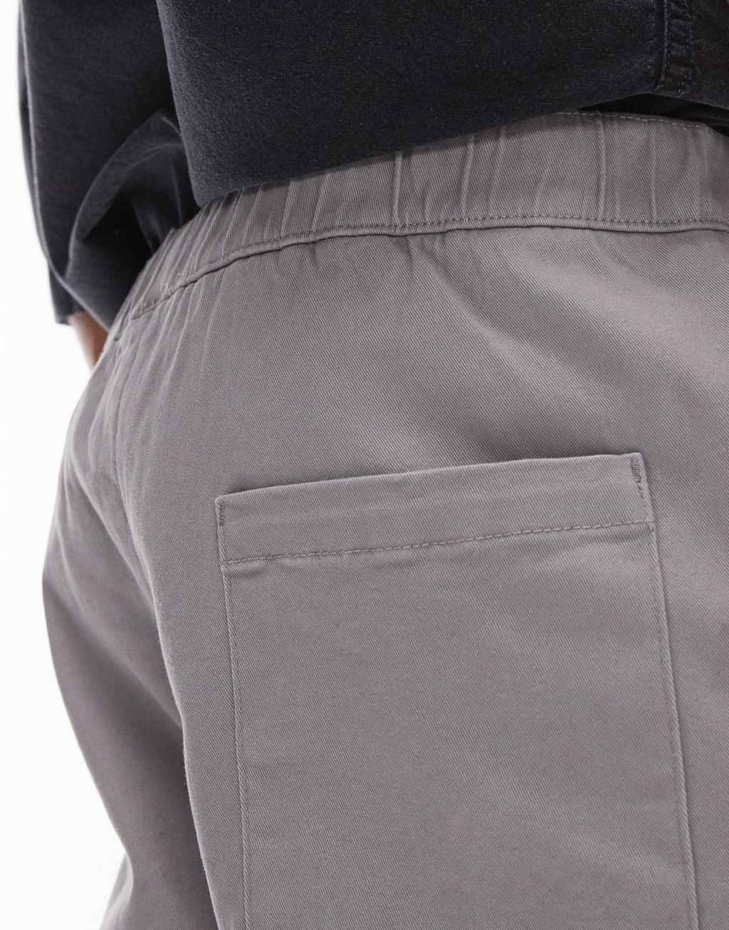 Topman relaxed chino shorts with elasticized waistband in gray Product Image