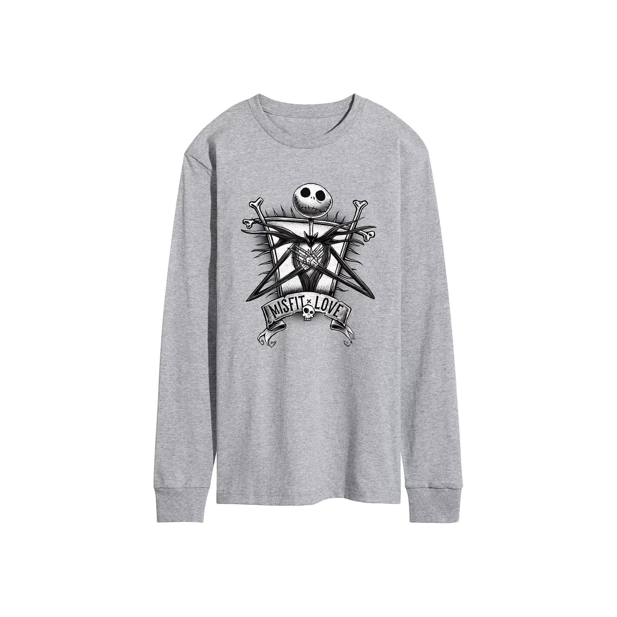 Disneys Nightmare At Christmas Jack Mens Long Sleeve Graphic Tee Grey Gray Product Image