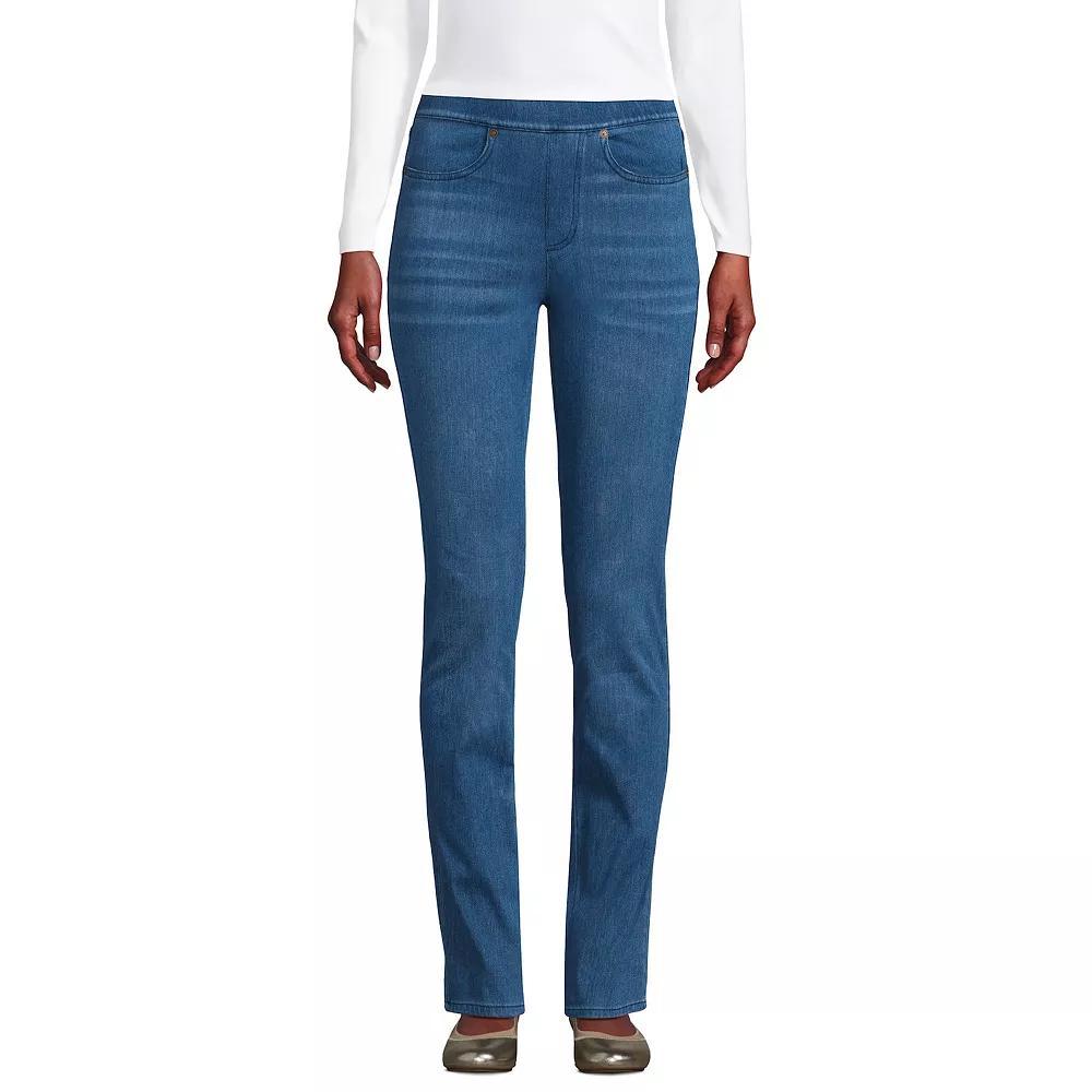 Petite Lands' End Starfish Mid-Rise Pull-On Straight Jeans, Women's, Size: Medium Petite, Medium  Blue Product Image
